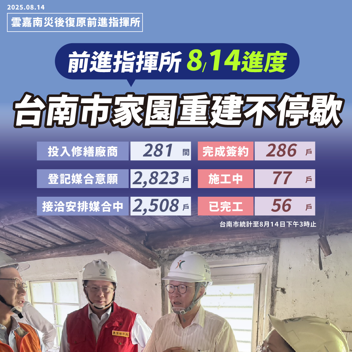 雲嘉南災後復原前進指揮所督工弱勢災屋修繕 陳金德：盡快讓居民安心