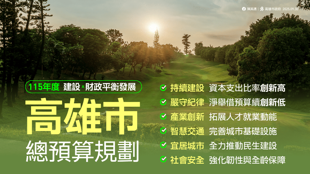 高雄115年度歲出1,980億元 陳其邁：以財政穩健為基礎 續推各重大建設